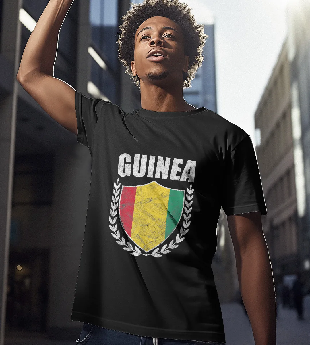 1sttheworld T-Shirt - Guinea Frame Shield Flag T-Shirt Black A35