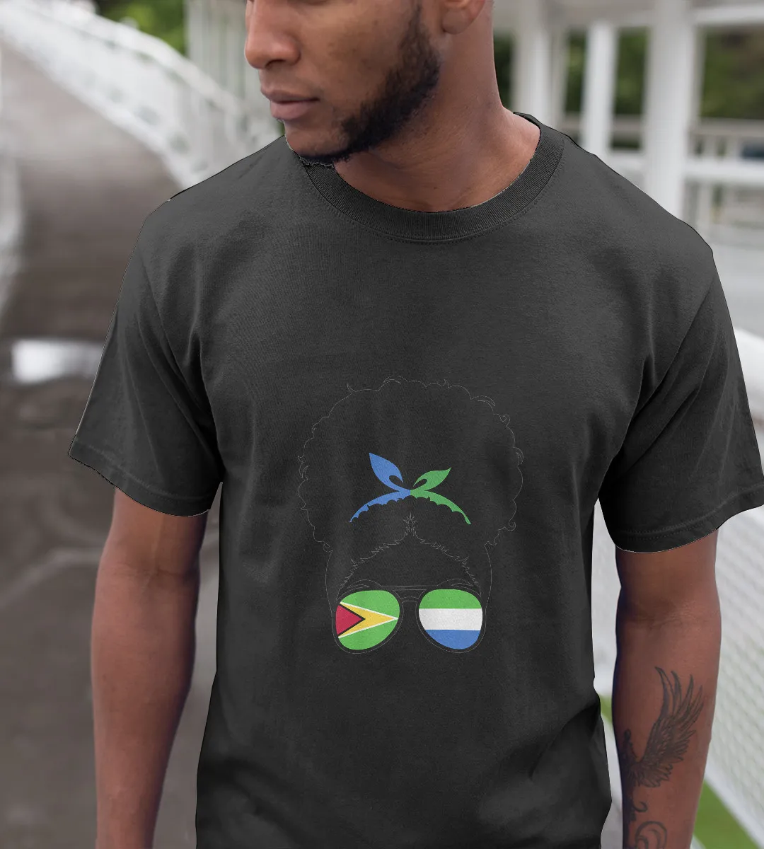 1sttheworld T-Shirt - Guyana And Sierra Leone Mix Afro Bun T-Shirt Black A35