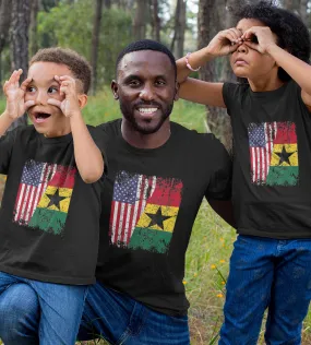 1sttheworld T-Shirt - Half Ghanaian Roots Half American Flag T-Shirt Black A35