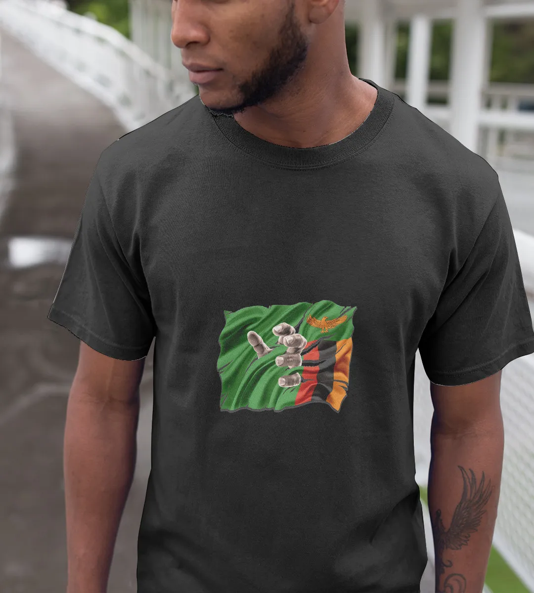 1sttheworld T-Shirt - Hand Inside Zambia Flag T-Shirt Black A35