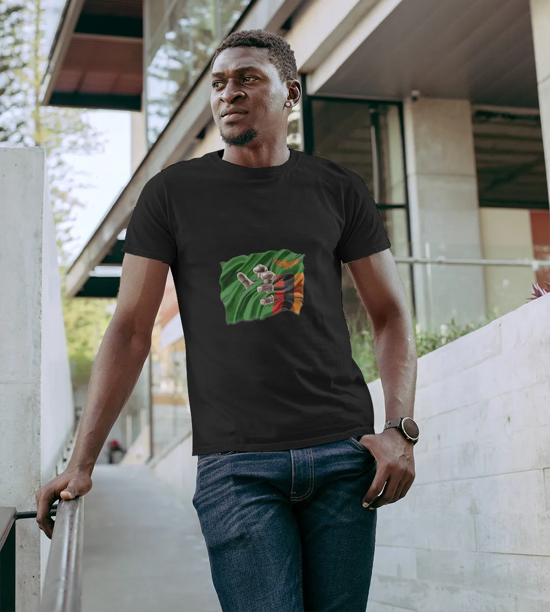 1sttheworld T-Shirt - Hand Inside Zambia Flag T-Shirt Black A35