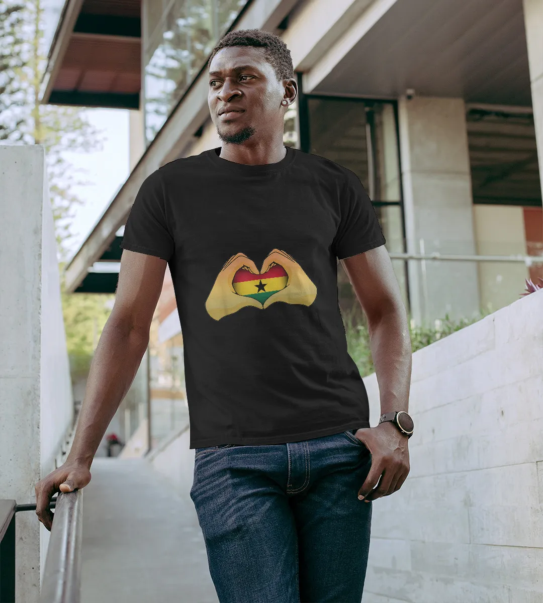 1sttheworld T-Shirt - Heart Hand Ghana Flag T-Shirt Black A35