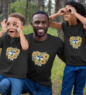 1sttheworld T-Shirt - Heart Sunflowers Lesotho Flag T-Shirt Black A35