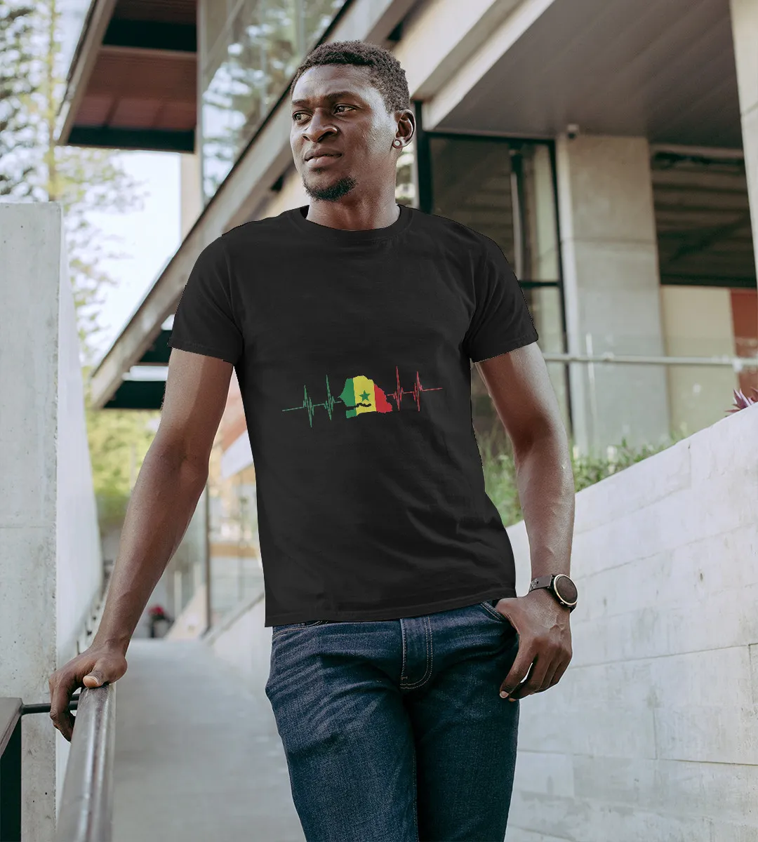 1sttheworld T-Shirt - Heartbeat Map Senegal Flag T-Shirt Black A35