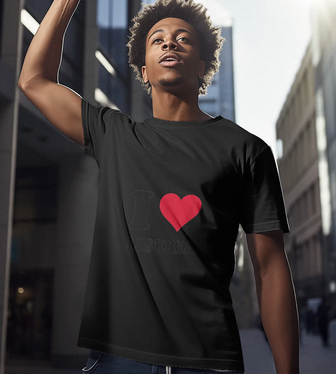 1sttheworld T-Shirt - I Love Liberia T-Shirt Black A35