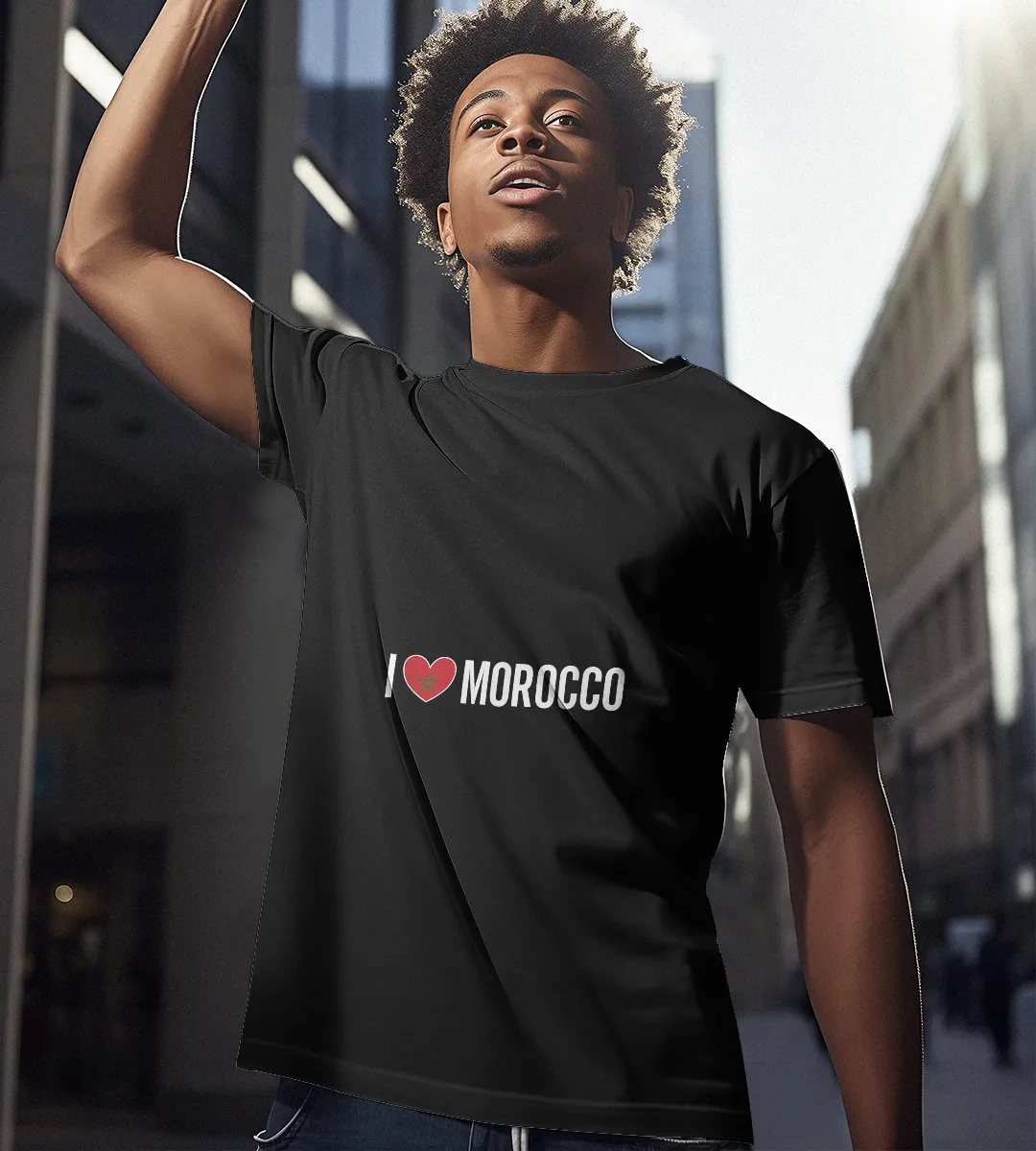 1sttheworld T-Shirt - I love Morocco Marrakech Flag T-Shirt Black A35