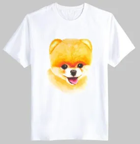 Adorable Pomeranian Puppy Face Graphic Print T-Shirt in White | DOTOLY