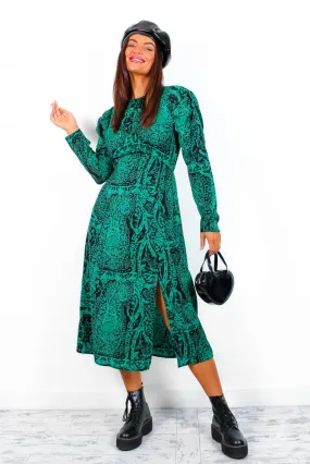 All For You - Forest Black Paisley Midi Dress