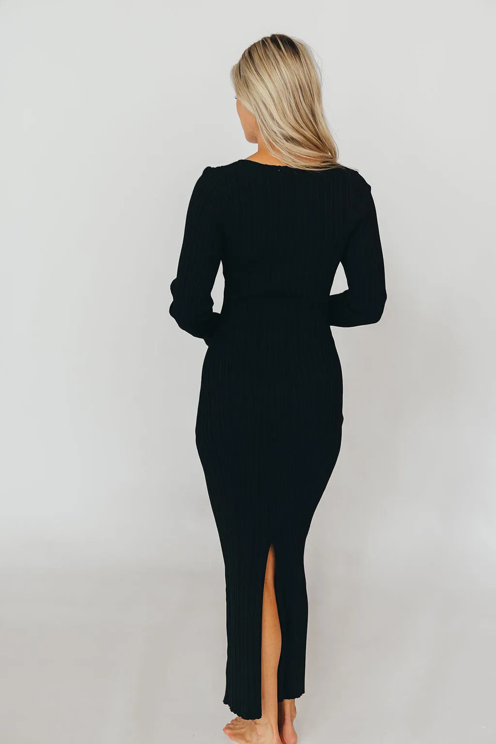 Allie Long Sleeve Ribbed Maxi Dress in Black