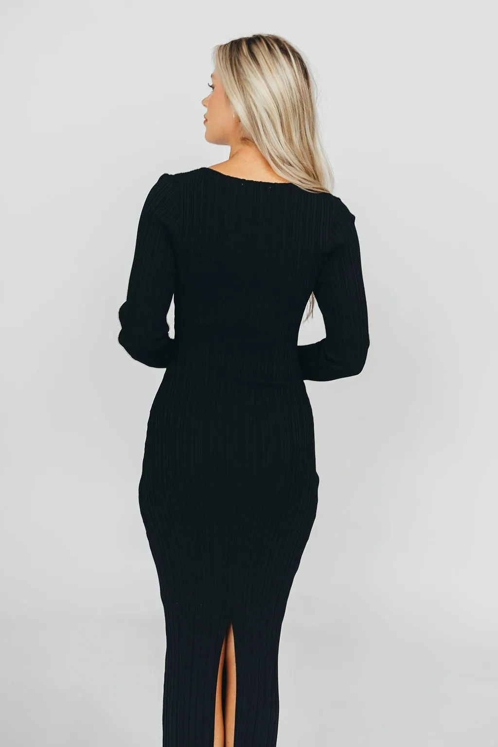 Allie Long Sleeve Ribbed Maxi Dress in Black