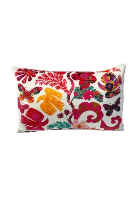 ANNA CHANDLER VELVET CUSHION SMALL RECTANGLE FLORABELLE WHITE