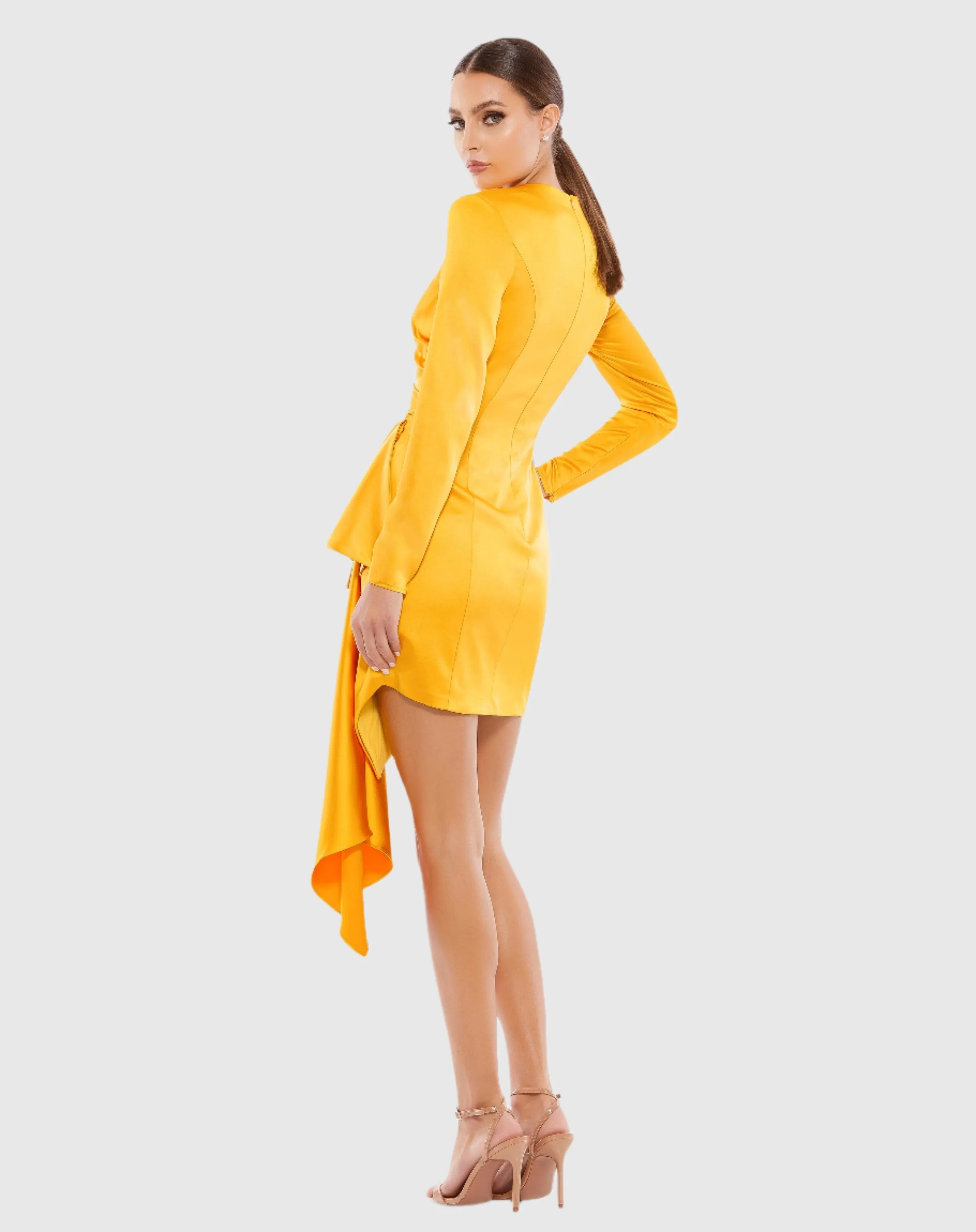 Asymmetrical Draped Long Sleeve Mini Dress