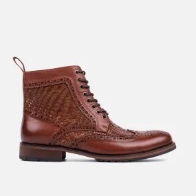 Belmont Woven Brandy Leather Wingtip Combat Boots