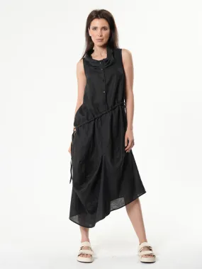 Black Linen Dress With Asymmetric Hem