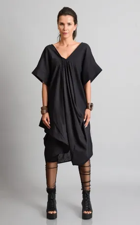 Black Loose Tunic With Linen