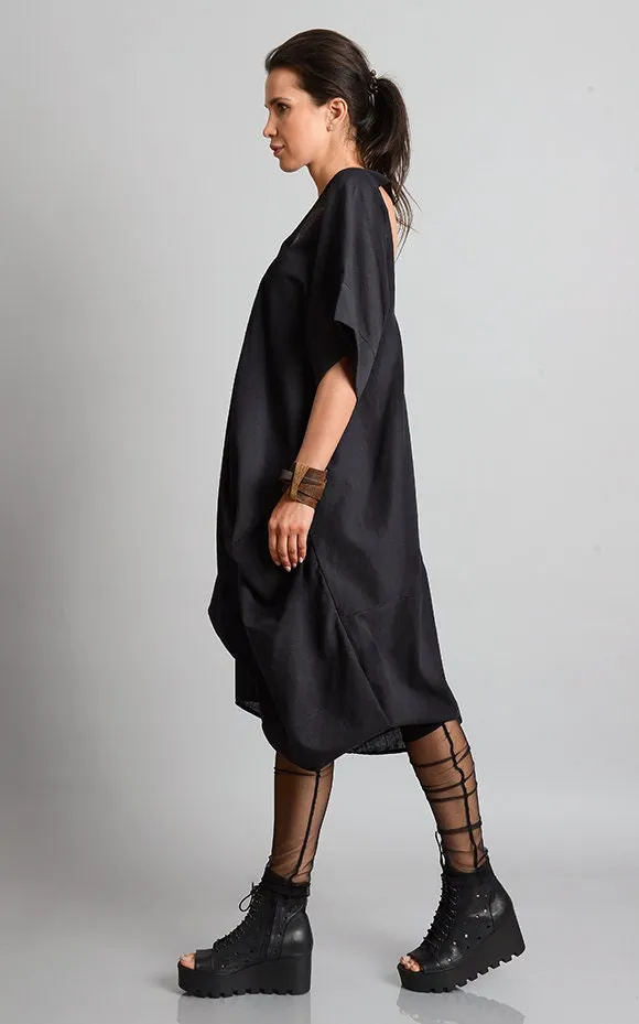 Black Loose Tunic With Linen