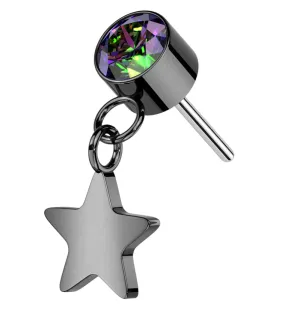 Black PVD Black Aurora CZ Dangle Star Titanium Threadless Top