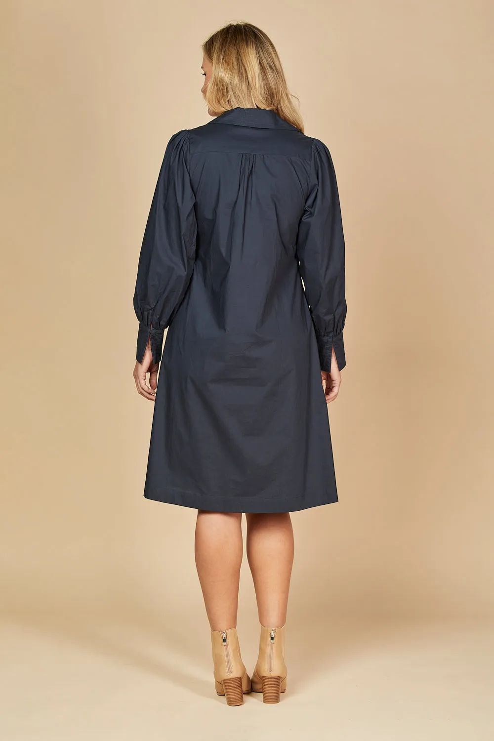 Blaine Collared Poplin Dress in Navy