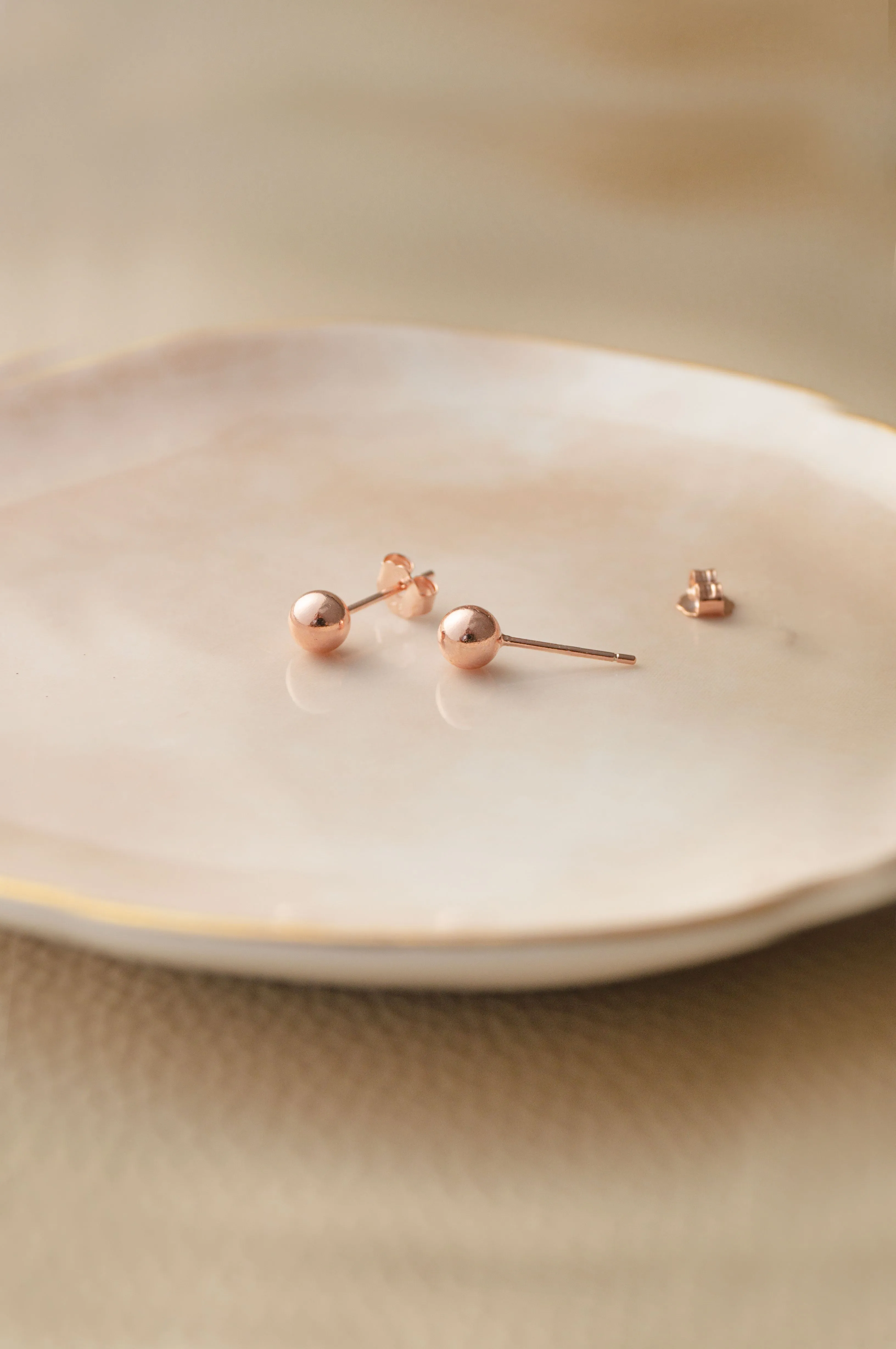 Classic Ball Rose Gold Plated Sterling Silver Stud Earrings