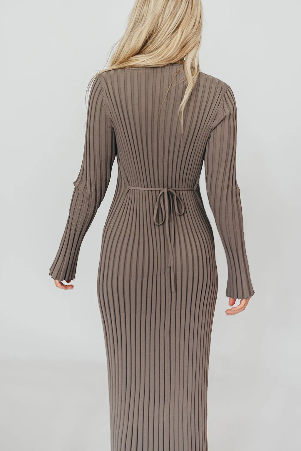 Colette Premium Long Sleeved Ribbed Knit Maxi Dress in Mocha Slate - Bump Friendly