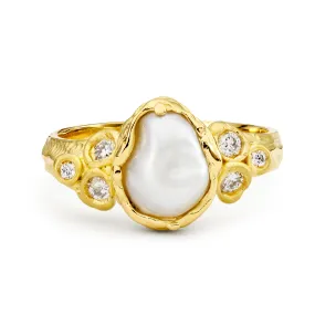 'Coral Contours' south sea pearl and diamond Ring