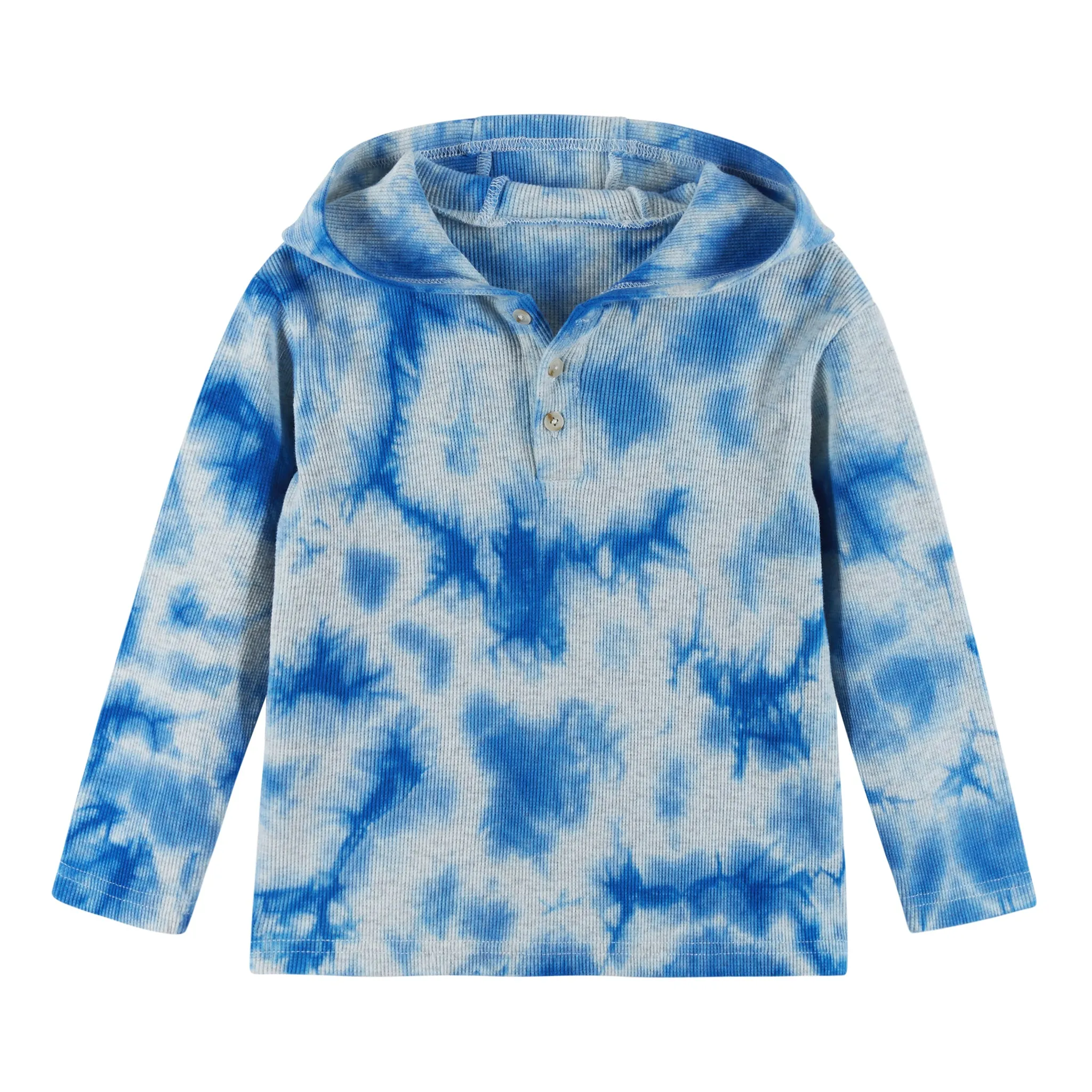 Dip Dye Hooded Waffle Henley | Blue