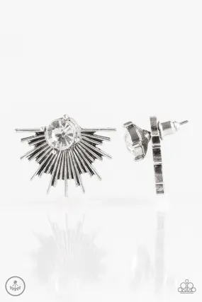 Dynamic Silver and White Rhinestone Double-sided Post Earrings - Paparazzi Accessories