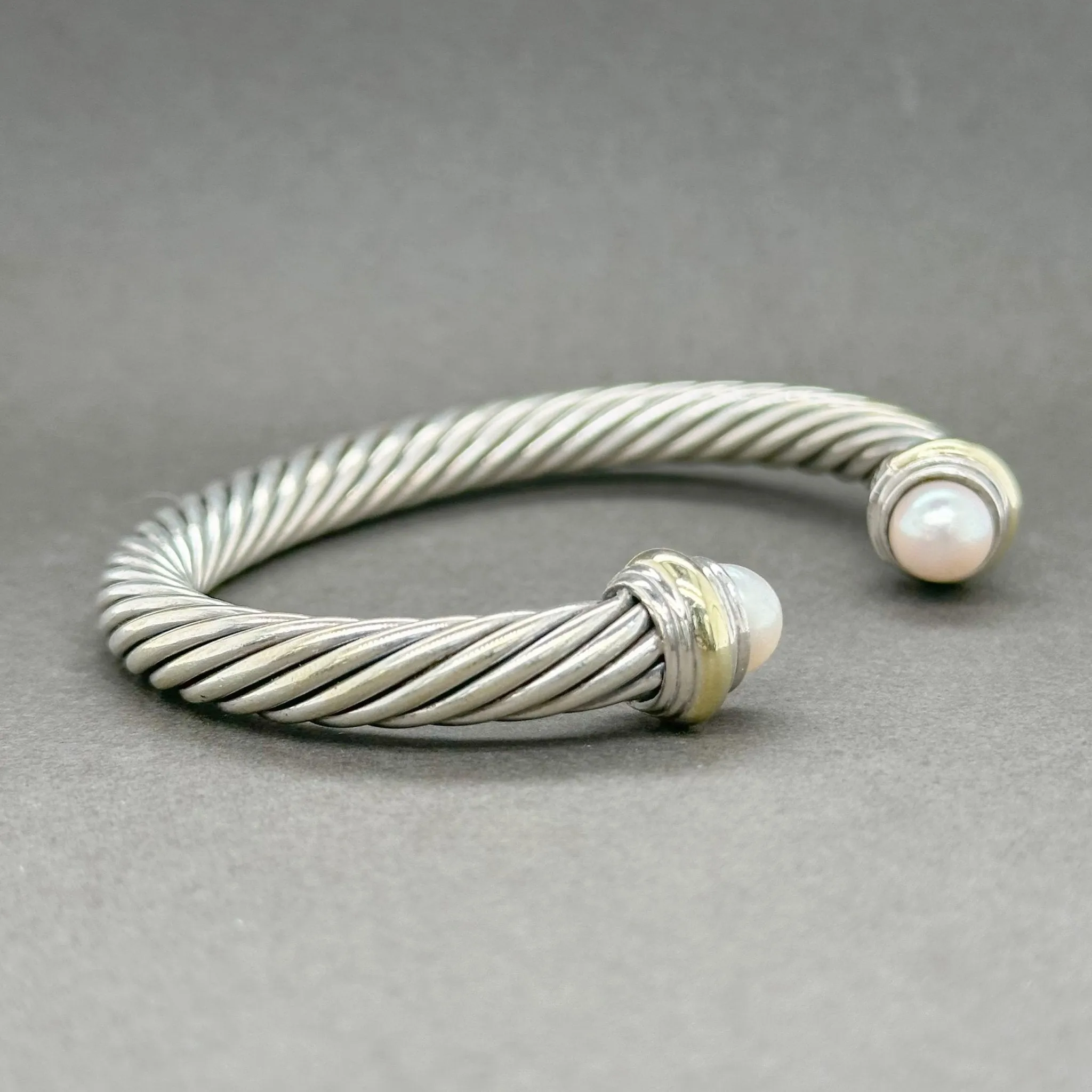 Estate David Yurman SS Two Tone Classic Cable Pearl Bracelet