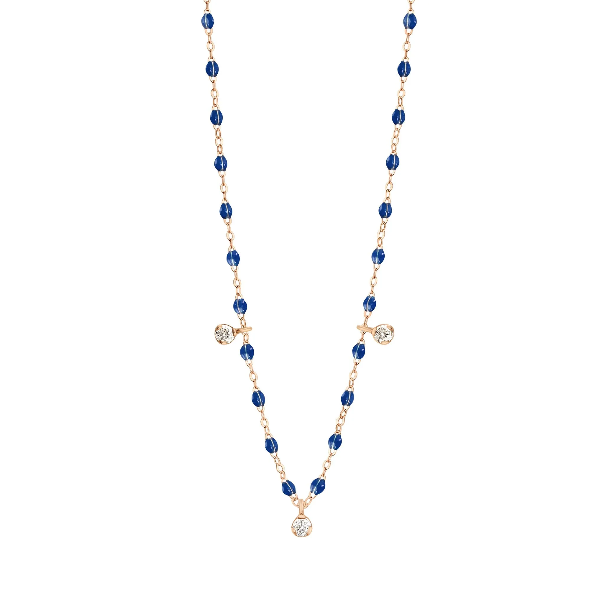 Gigi Supreme Classic 3 Diamond Necklace, Lapis, Rose Gold, 17.7"