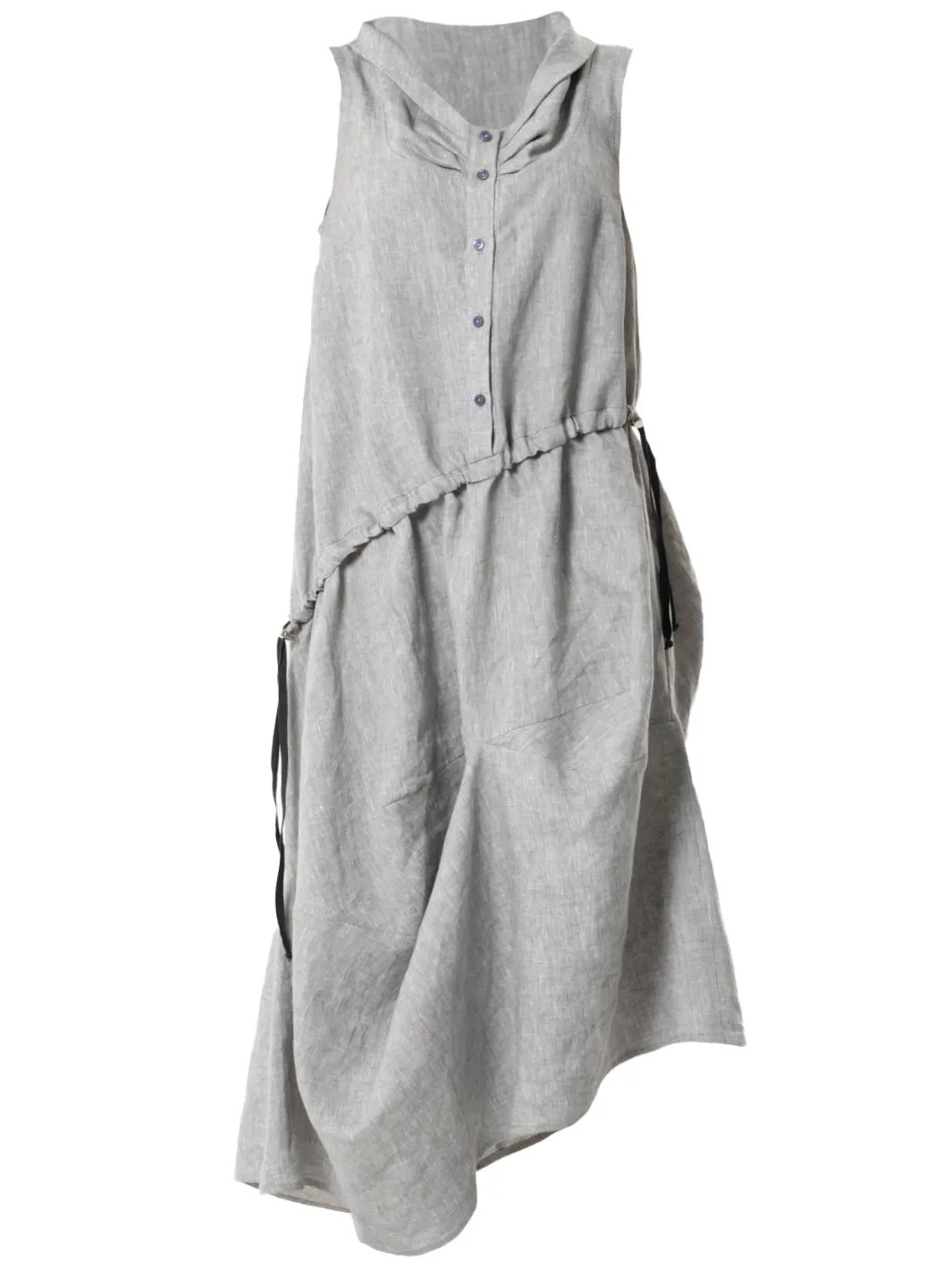 Gray Linen Dress With Asymmetric Hem