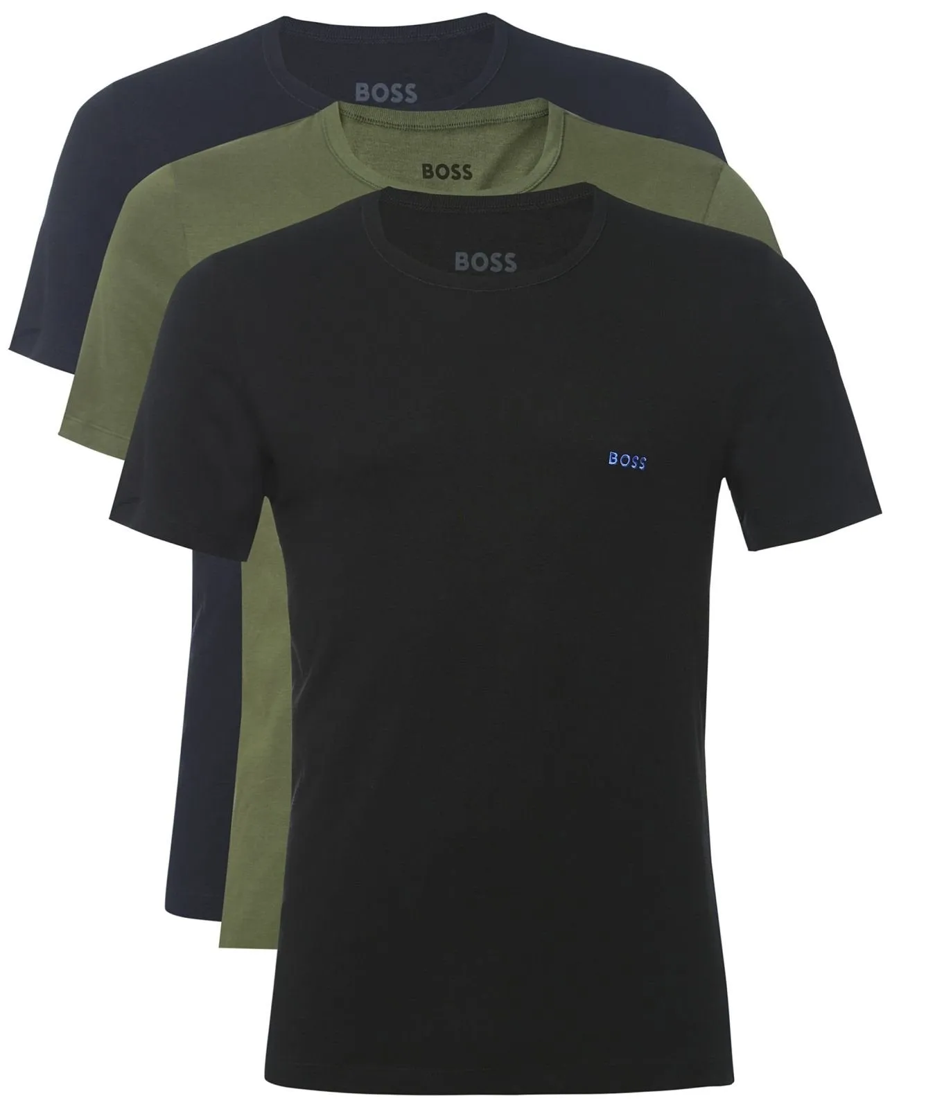 Hugo Boss Set of 3 Black/navy/khaki Classic Embroidered Logo Crew Neck T-Shirt UK XL