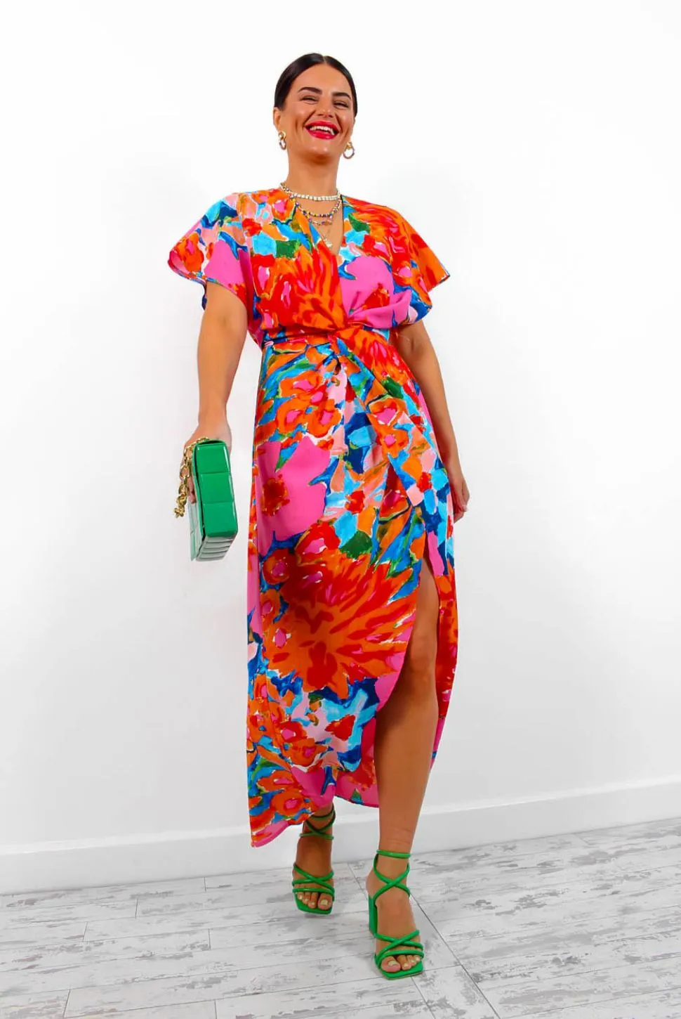 Knot In Love - Pink Orange Floral Maxi Dress