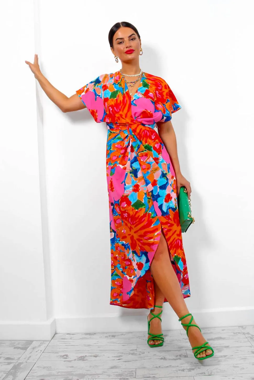 Knot In Love - Pink Orange Floral Maxi Dress