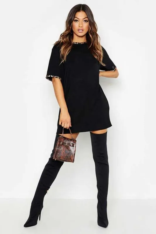 Leopard Print Contrast Trim T-Shirt Dress