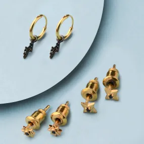 Real Gold Plated Z Rhodium Earrings Set of 3 For Women By Accessorize London